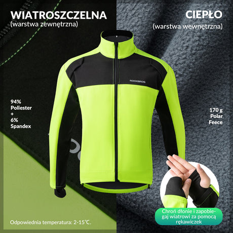 ROCKBROS Zimowa Wiatroodporna Kurtka Rowerowa Typu Softshell Mężczyźni