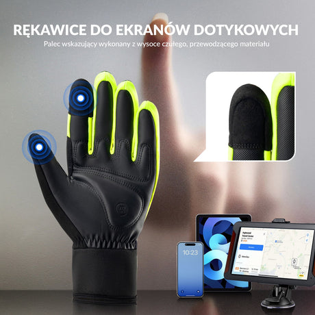 ROCKBROS Zimowe Rękawice Rowerowe z Pełnymi Palcami Dotykowe i Antypoślizgowe