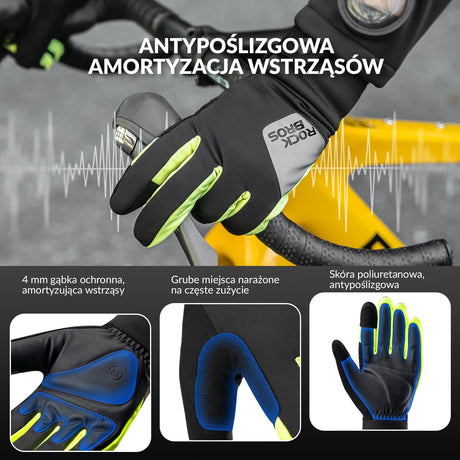 ROCKBROS Zimowe Rękawice Rowerowe z Pełnymi Palcami Dotykowe i Antypoślizgowe
