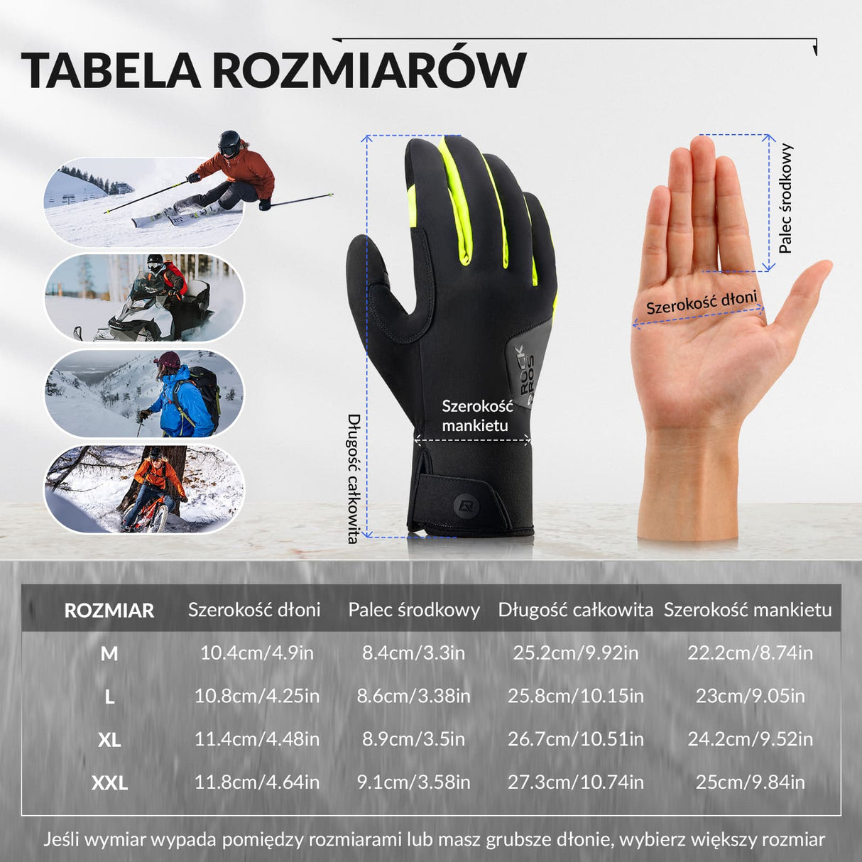 ROCKBROS Zimowe Rękawice Rowerowe z Pełnymi Palcami Dotykowe i Antypoślizgowe