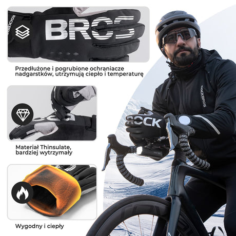 ROCKBROS Zimowe Rękawiczki Rowerowe – Ciepłe, Dotykowe, Oddychające