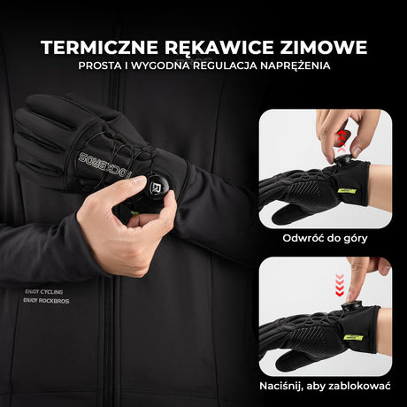ROCKBROS Zimowe Rękawiczki Rowerowe Ocielane, Dotykowe i Odblaskowe-S351 Rękawiczki