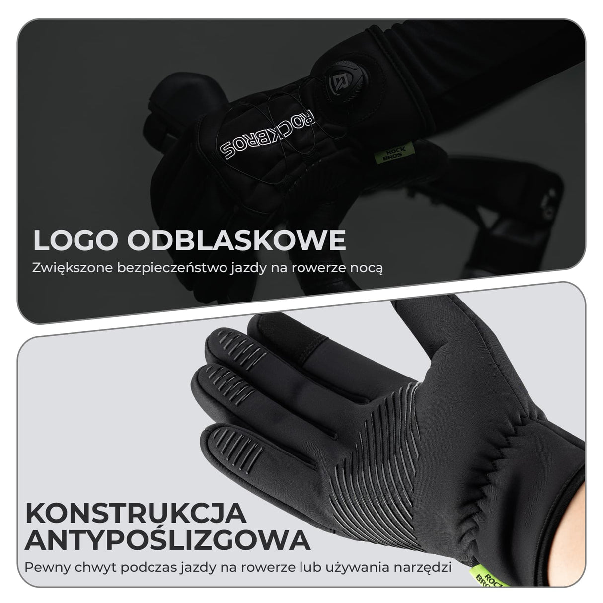 ROCKBROS Zimowe Rękawiczki Rowerowe Ocielane, Dotykowe i Odblaskowe-S351 Rękawiczki