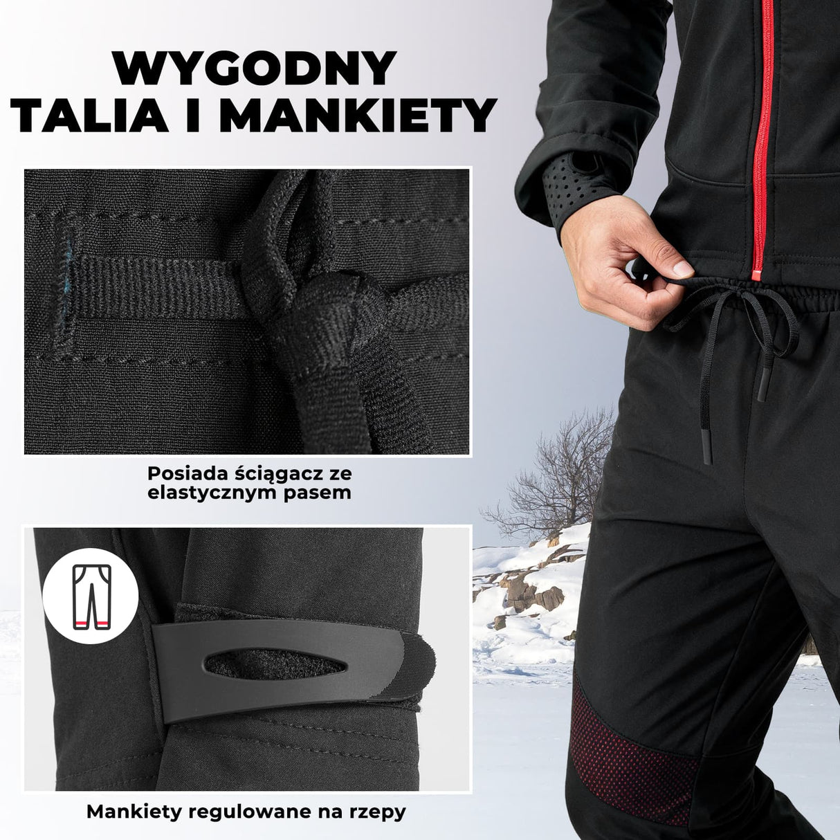 ROCKBROS Spodnie Rowerowe Zimowe Męskie Wiatroszczelny i Wodoodporny-YPK007-1 Spodnie