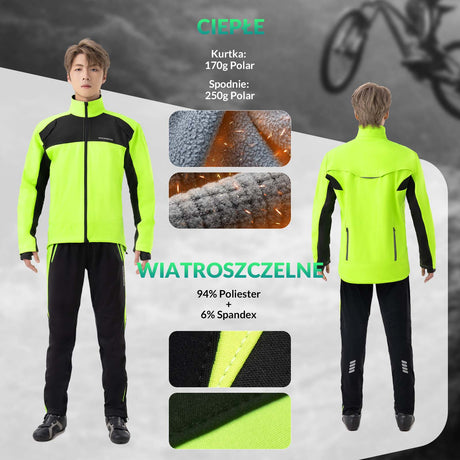 ROCKBROS Zimowy Komplet Rowerowy Męski Kurtka i Spodnie，Miękki, Ciepły, Dopasowany Do Ciała