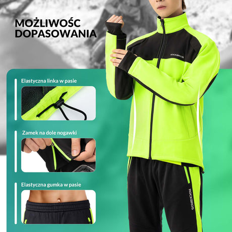ROCKBROS Zimowy Komplet Rowerowy Męski Kurtka i Spodnie，Miękki, Ciepły, Dopasowany Do Ciała