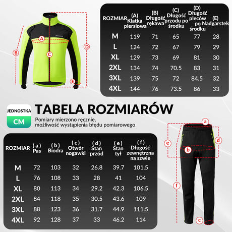 ROCKBROS Zimowy Komplet Rowerowy Męski Kurtka i Spodnie，Miękki, Ciepły, Dopasowany Do Ciała