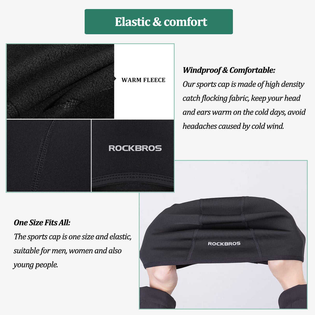ROCKBROS ROCKBROS Czapka Rowerowa, Zimowa, Wiatroodporna,Ciepła, dla Mężczyzn i Kobiet, Wielofunkcjonalna, Czarna, do Wszystkich Aktywności na Świeżym Powietrzu Kominiarki