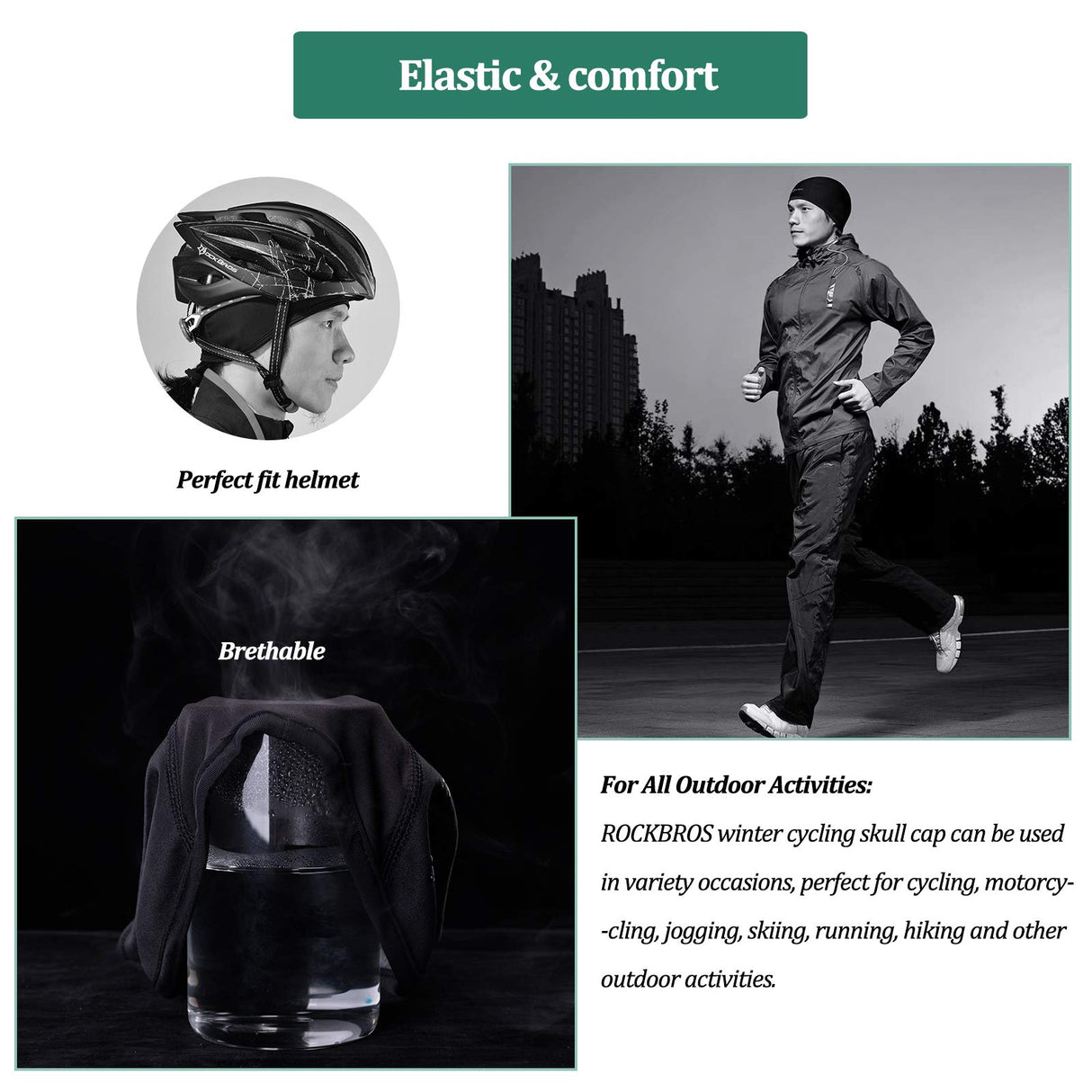 ROCKBROS ROCKBROS Czapka Rowerowa, Zimowa, Wiatroodporna,Ciepła, dla Mężczyzn i Kobiet, Wielofunkcjonalna, Czarna, do Wszystkich Aktywności na Świeżym Powietrzu Kominiarki