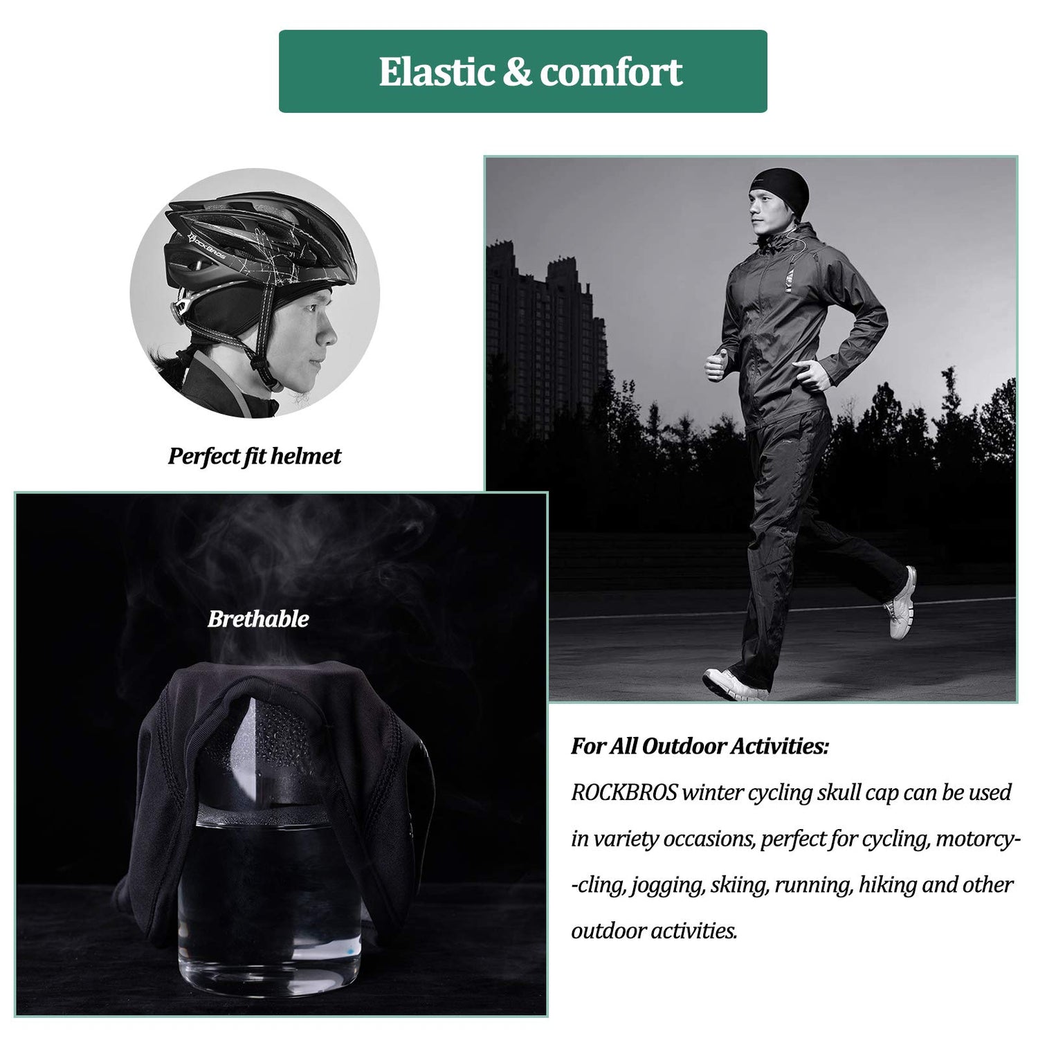 ROCKBROS ROCKBROS Czapka Rowerowa, Zimowa, Wiatroodporna,Ciepła, dla Mężczyzn i Kobiet, Wielofunkcjonalna, Czarna, do Wszystkich Aktywności na Świeżym Powietrzu Kominiarki