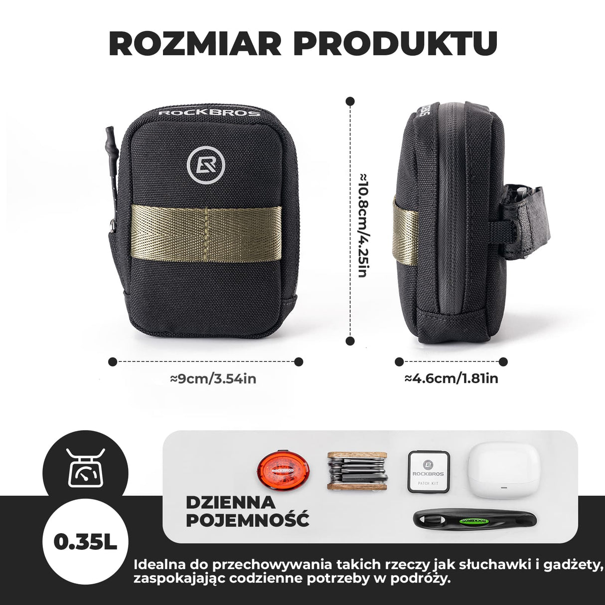 ROCKBROS Kompaktowa Torba Podsiodłowa 0,35 L - F006 Torby podsiodłowe