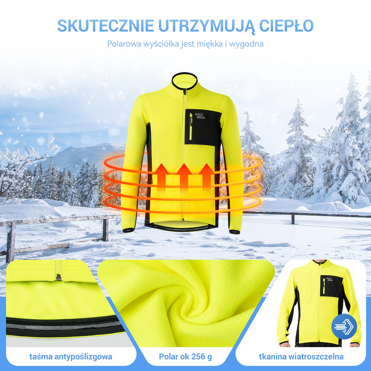 Kurtka Rowerowa Zimowa z Polarem Wiatroszczelna, Ciepła-YPW056