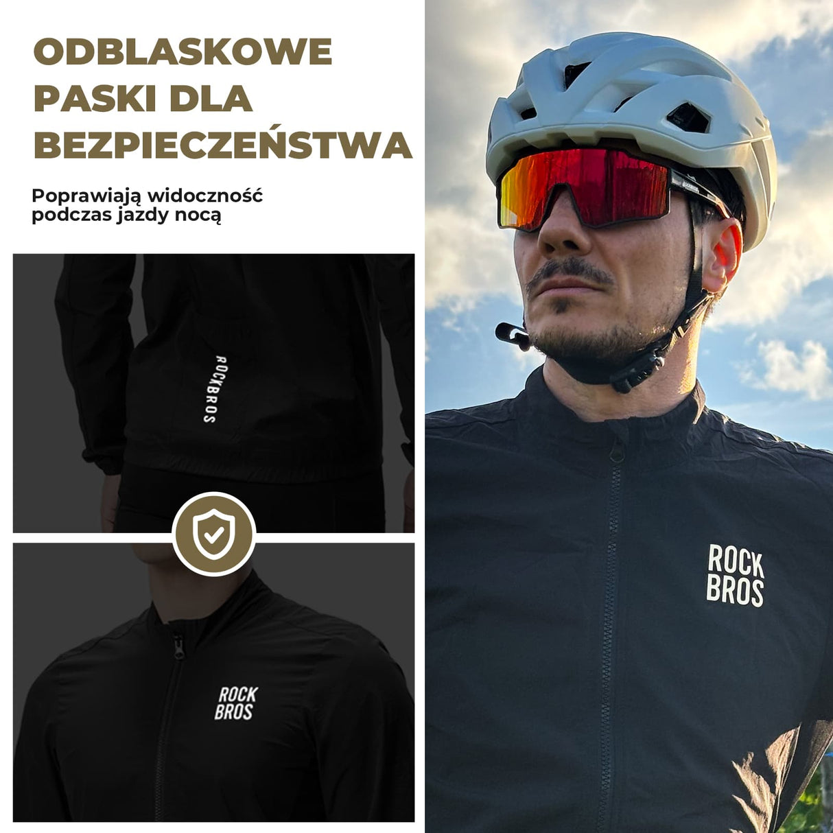 ROCKBROS Kurtka Rowerowa z Długim Rękawem – Wiatroszczelna, Składana, z Wentylacją i Elementami Odblaskowymi-Moro