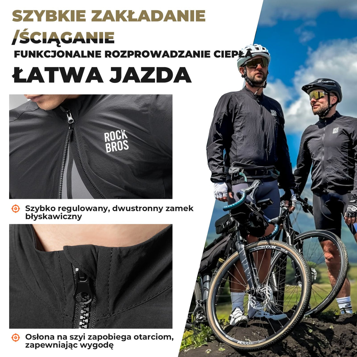ROCKBROS Kurtka Rowerowa z Długim Rękawem – Wiatroszczelna, Składana, z Wentylacją i Elementami Odblaskowymi-Czarny