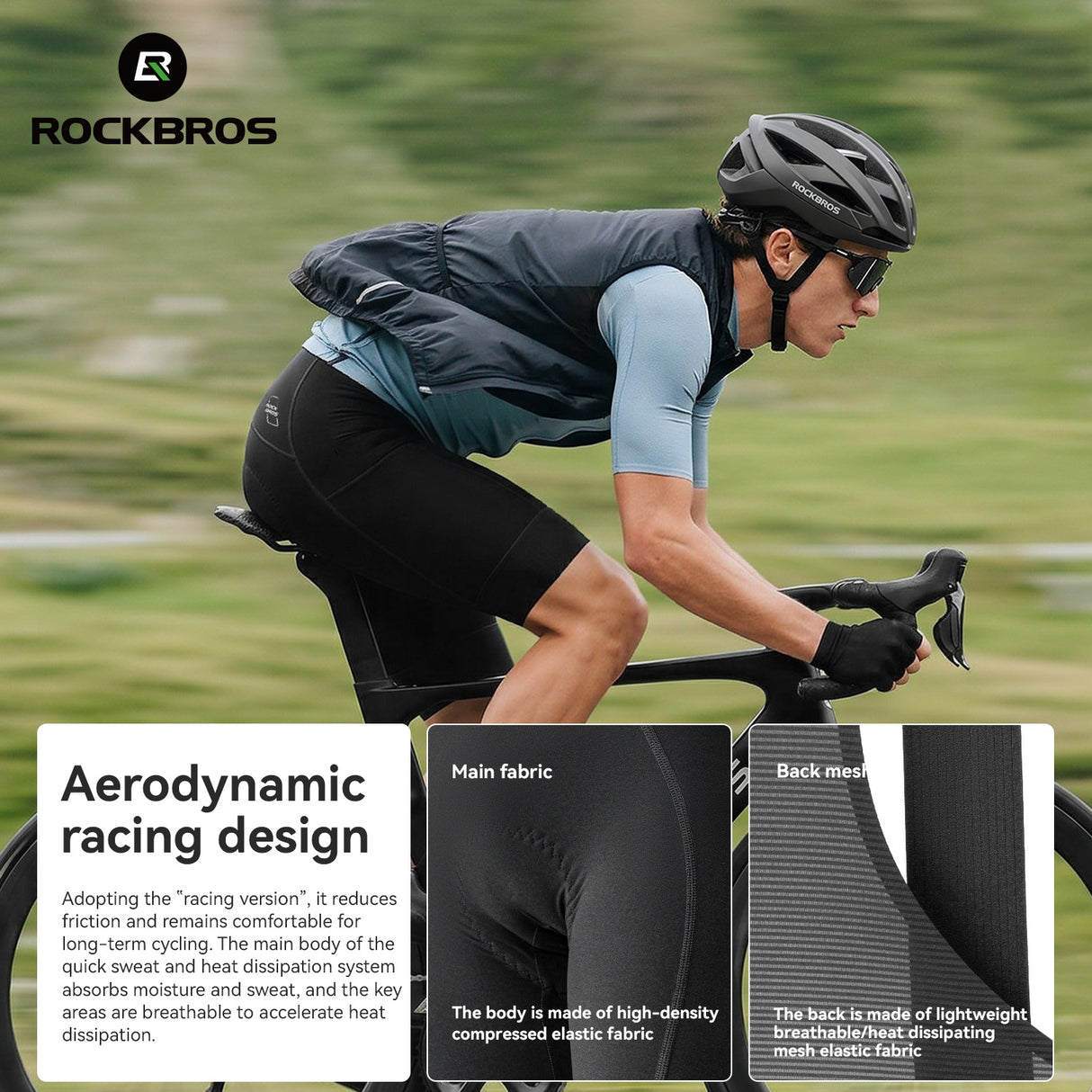 ROCKBROS Męskie Spodenki Rowerowe Na Szelkach Z Wkładką Elastic Interface® - YDDK018 Spodenki z szelkami