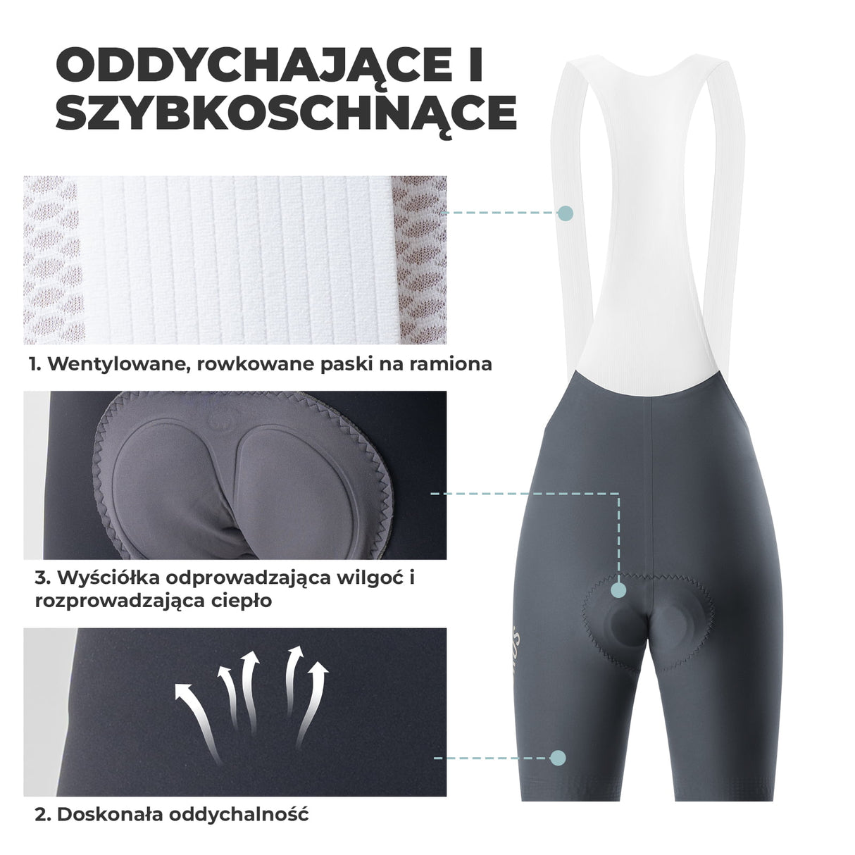 ROCKBROS Męskie Spodenki Rowerowe Z Szelkami, Oddychające Amortyzujące I Wyściełane-YDDK008 Spodnie rowerowe na szelkach