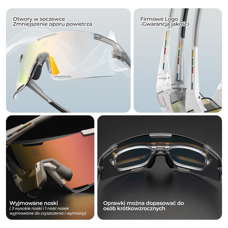 ROCKBROS Okulary Fotochromowe/ Polaryzacyjne 3 pary soczewek wymiennych, ochrona UV-Fioletowy