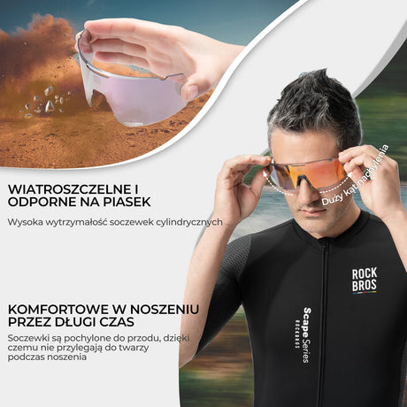 ROCKBROS Okulary Fotochromowe/ Polaryzacyjne 3 pary soczewek wymiennych, ochrona UV-Jasnosrebrny