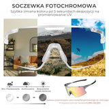 ROCKBROS Okulary Fotochromowe/ Polaryzacyjne 3 pary soczewek wymiennych, ochrona UV-Jasnosrebrny