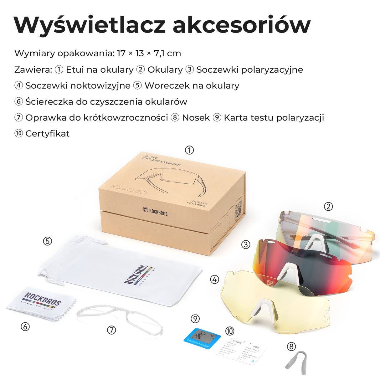 ROCKBROS Okulary Fotochromowe/ Polaryzacyjne 3 pary soczewek wymiennych, ochrona UV-Rozowy