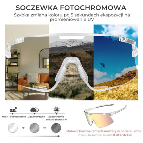 ROCKBROS Okulary Fotochromowe/ Polaryzacyjne 3 pary soczewek wymiennych, ochrona UV-Rozowy