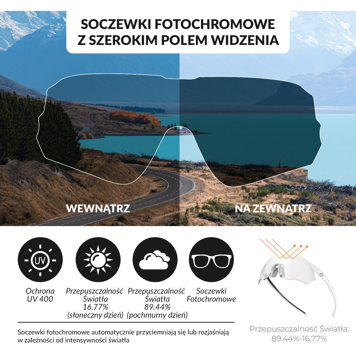 Okulary Kolarskie Bezramkowe z Soczewkami Fotochromowymi - SP359