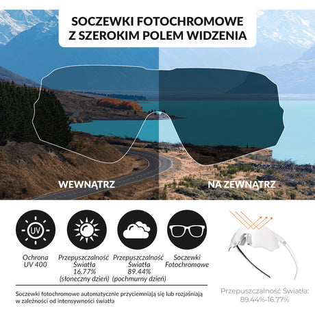 ROCKBROS Okulary Kolarskie Bezramkowe z Soczewkami Fotochromowymi - SP359 Okulary i gogle