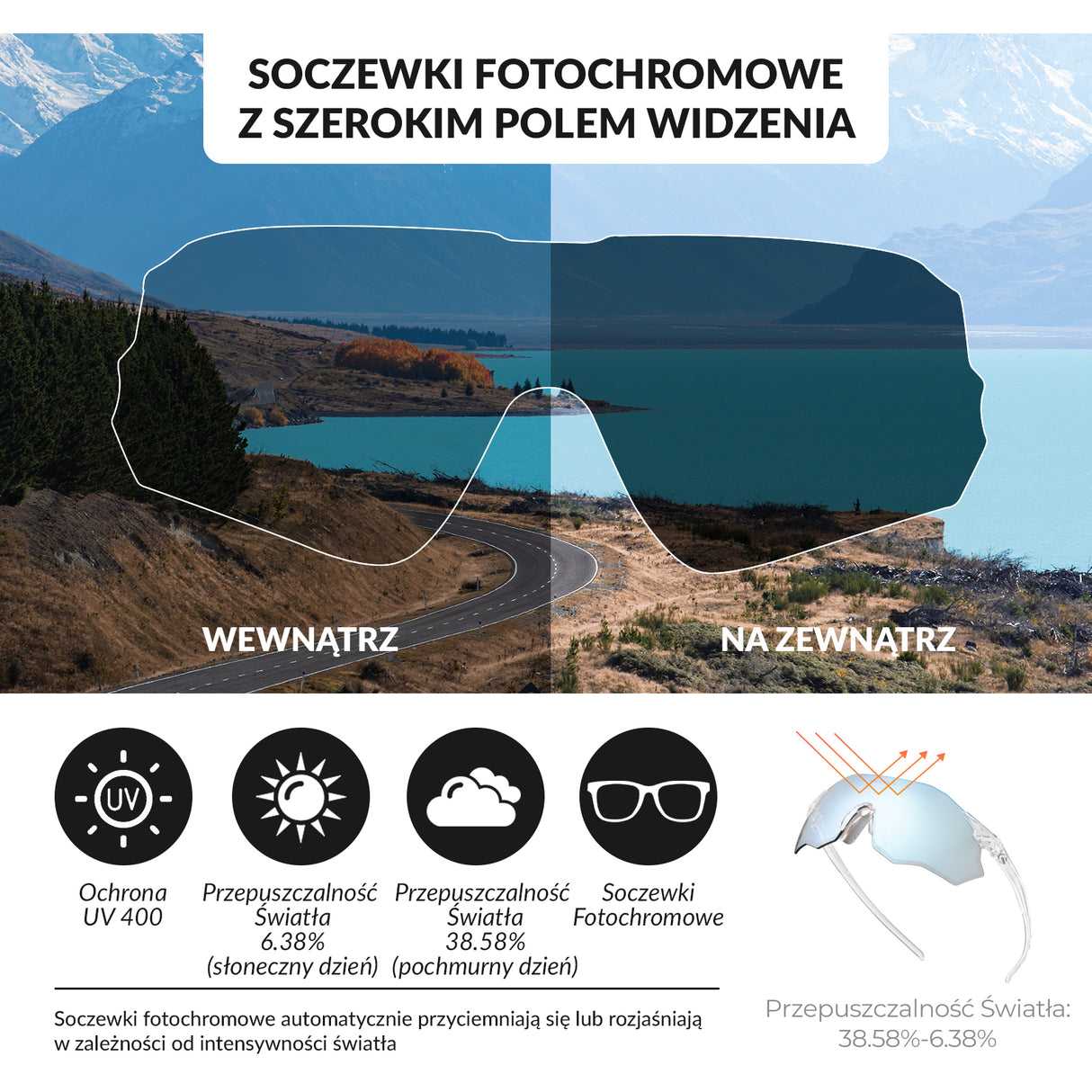 Okulary Kolarskie Bezramkowe z Soczewkami Fotochromowymi - SP359