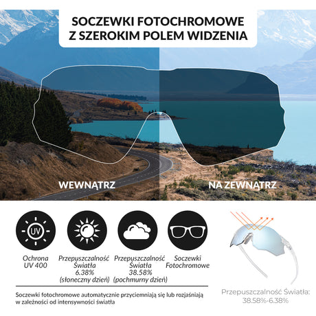 ROCKBROS Okulary Kolarskie Bezramkowe z Soczewkami Fotochromowymi - SP359 Okulary i gogle