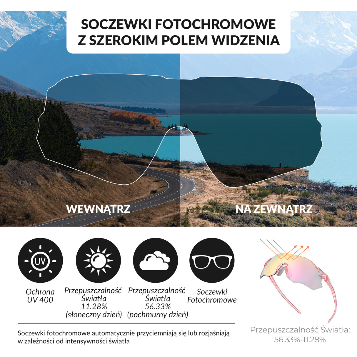 Okulary Kolarskie Bezramkowe z Soczewkami Fotochromowymi - SP359