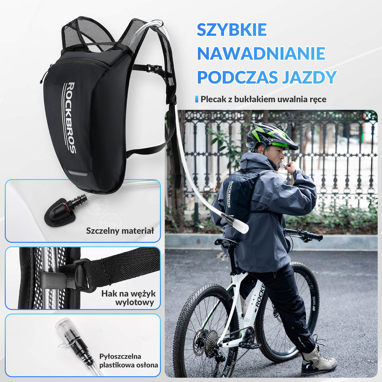 ROCKBROS Plecak Wodoodporny  Wbudowany 2L Worek Na Wodę do Biegania Roweru i Wędrówek