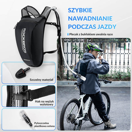 ROCKBROS Plecak Wodoodporny  Wbudowany 2L Worek Na Wodę do Biegania Roweru i Wędrówek