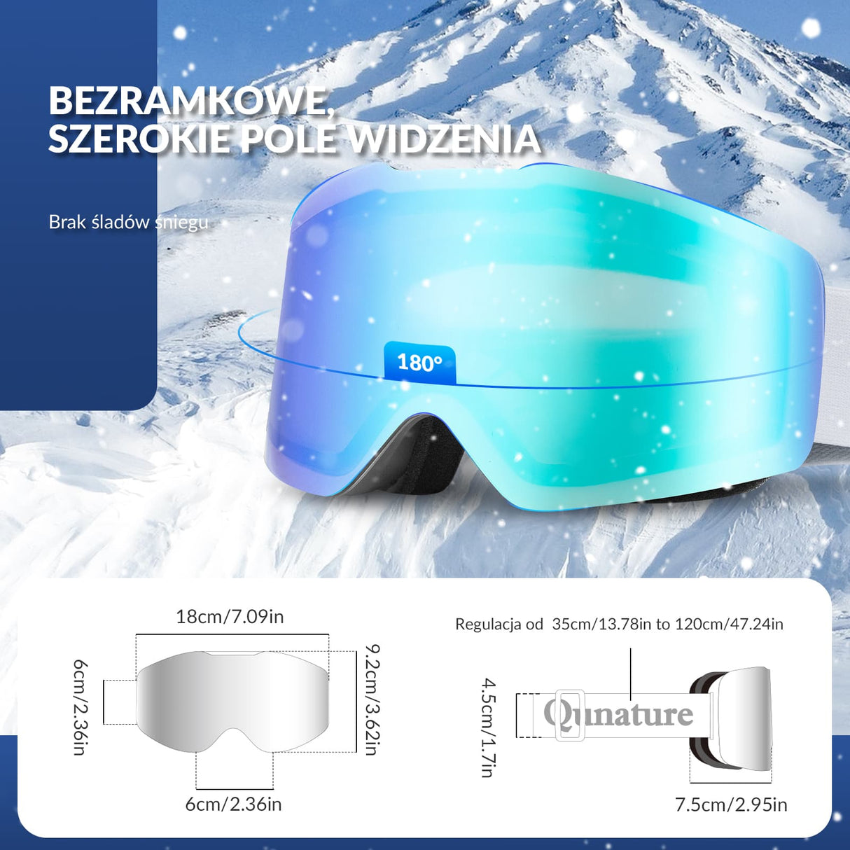 ROCKBROS Qunature Gogle Narciarskie Bezramkowe Dla Mężczyzn I Kobiet Przeciwmgielną-Q23-007 Gogle narciarskie