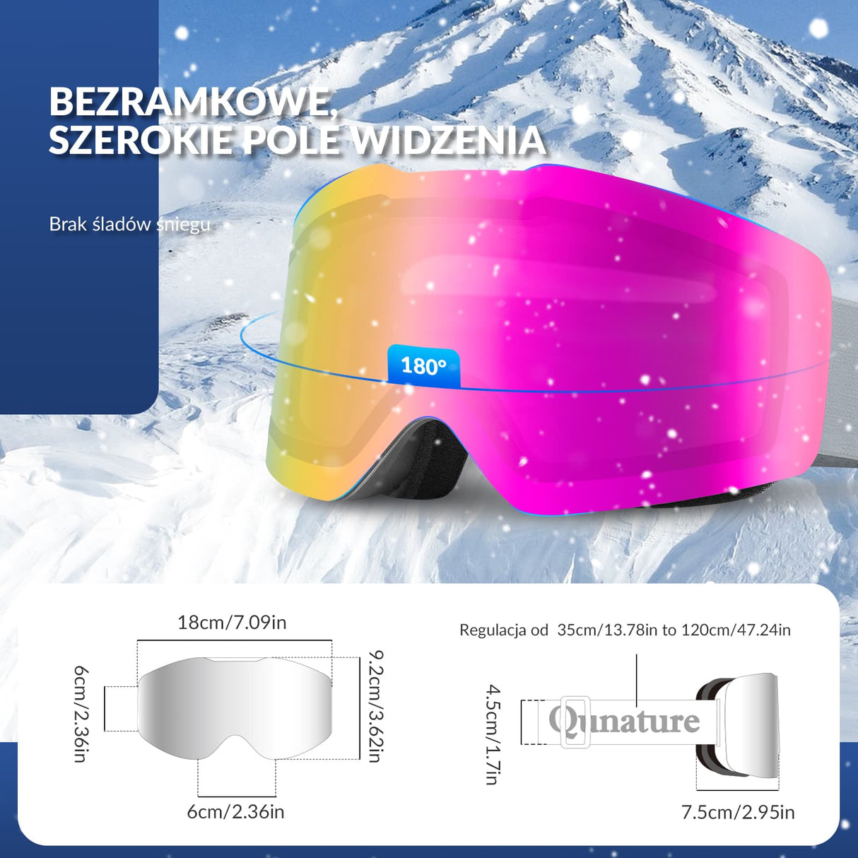 ROCKBROS Qunature Gogle Narciarskie Bezramkowe Dla Mężczyzn I Kobiet Przeciwmgielną-Q23-007 Gogle narciarskie