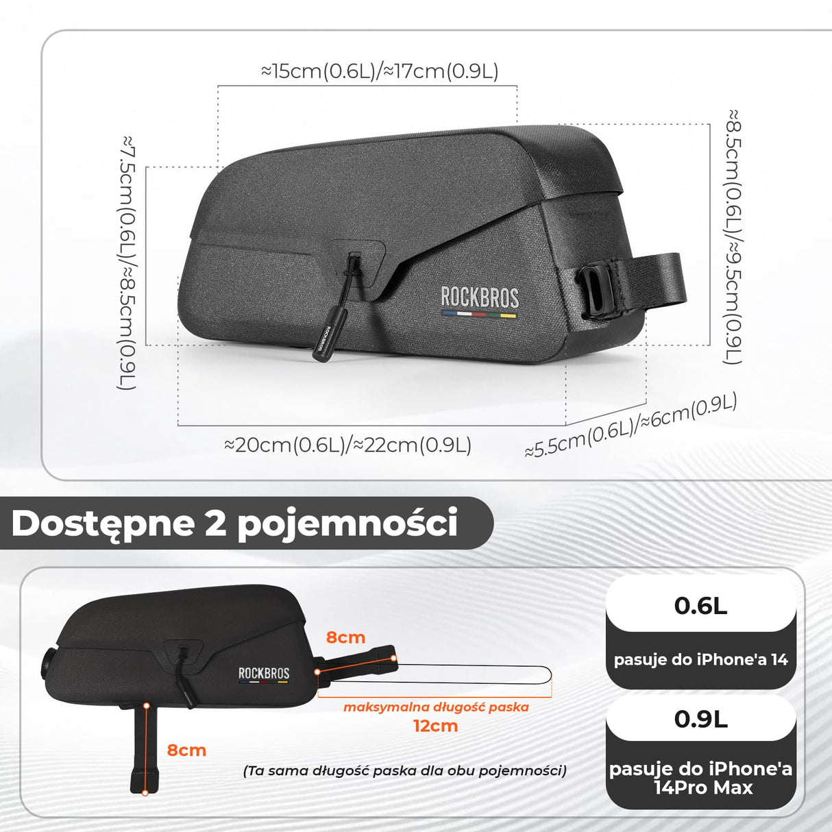 ROAD TO SKY Torby na Ramę 100% Wodoodporna Magnetyczna  0,6 L/0,9 L