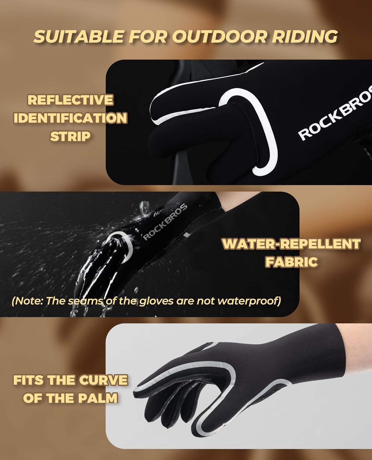 ROCKBROS ROCKBROS Rękawiczki Rowerowe Zimowe Wodoodporne i Wiatroszczelne, Rękawiczki do Biegania Damskie Męskie, Rękawiczki Sportowe do MTB, Roweru Szosowego, Biegania i Rodsport Rękawiczki długopalczaste na wiosnę i jesień