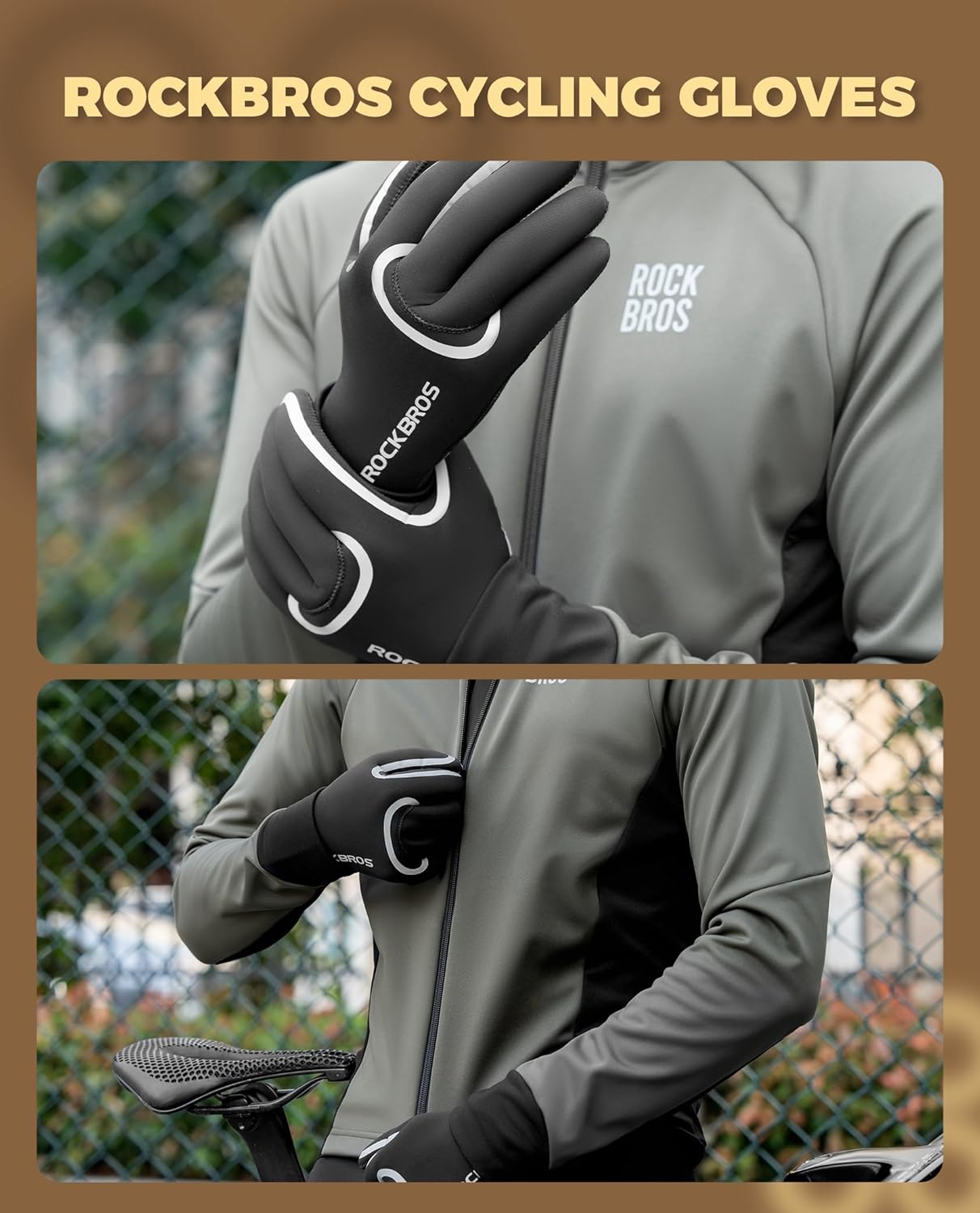 ROCKBROS ROCKBROS Rękawiczki Rowerowe Zimowe Wodoodporne i Wiatroszczelne, Rękawiczki do Biegania Damskie Męskie, Rękawiczki Sportowe do MTB, Roweru Szosowego, Biegania i Rodsport Rękawiczki długopalczaste na wiosnę i jesień