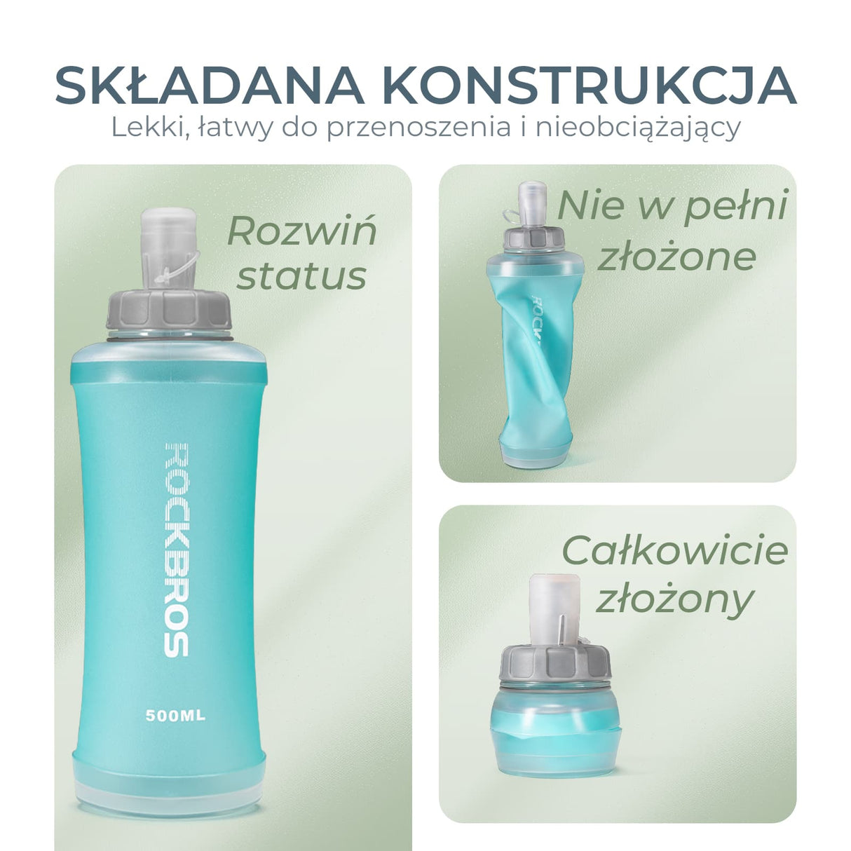 ROCKBROS Sportowy Miękki Bidon Składana Konstrukcja 500ml Bidony