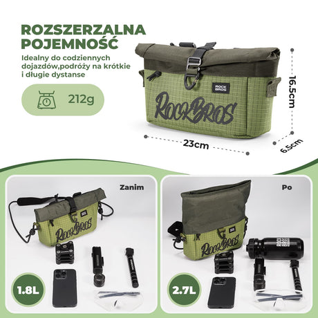 ROCKBROS Torba Na Kierownicę Rowerową Do Rowerów Z Prostą Kierownicą I Brompton 1.8-2.8 L Torba Przednia