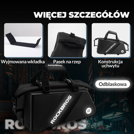 ROCKBROS Torba na Bagażnik Rower Twarda Skorupa 11,6 l z Paskami Odblaskowymi