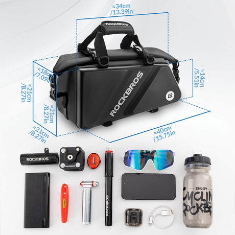 ROCKBROS Torba na Bagażnik Rower Twarda Skorupa 11,6 l z Paskami Odblaskowymi