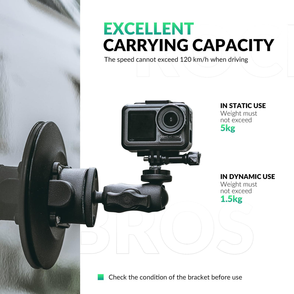 ROCKBROS ROCKBROS Uchwyt do Kamer Sportowych Samochodowy na Przyssawkę z Pompką i Stojak na Aparat Ruchową Akcesoria do Kamery Akcji Magic Arm do DJI OSMO, GoPro Hero 11/10/9/8 MAX, Nikon, Sony Uchwyty na licznik