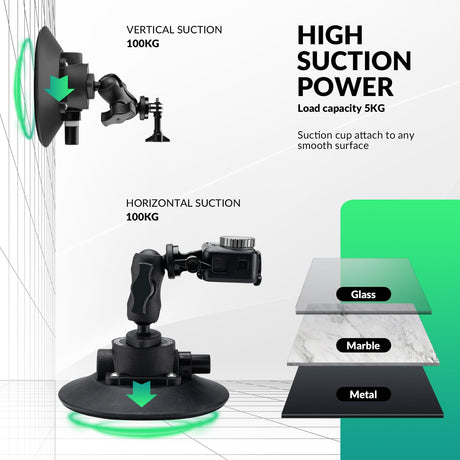 ROCKBROS ROCKBROS Uchwyt do Kamer Sportowych Samochodowy na Przyssawkę z Pompką i Stojak na Aparat Ruchową Akcesoria do Kamery Akcji Magic Arm do DJI OSMO, GoPro Hero 11/10/9/8 MAX, Nikon, Sony Uchwyty na licznik