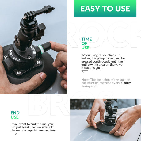 ROCKBROS ROCKBROS Uchwyt do Kamer Sportowych Samochodowy na Przyssawkę z Pompką i Stojak na Aparat Ruchową Akcesoria do Kamery Akcji Magic Arm do DJI OSMO, GoPro Hero 11/10/9/8 MAX, Nikon, Sony Uchwyty na licznik