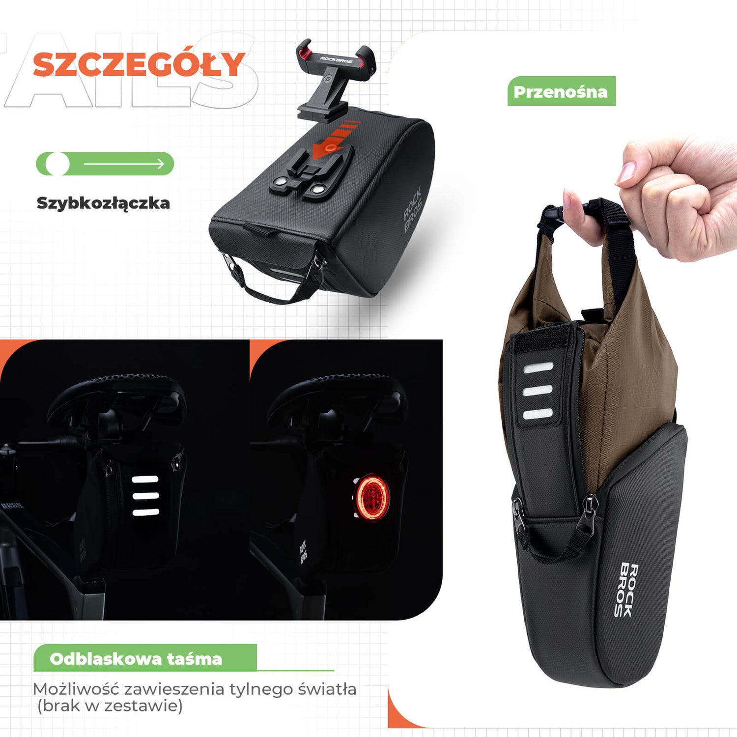 ROCKBROS Torba Podsiodłowa Rowerowa 0,8–1,3 L Rozszerzalna -C54 Torby podsiodłowe