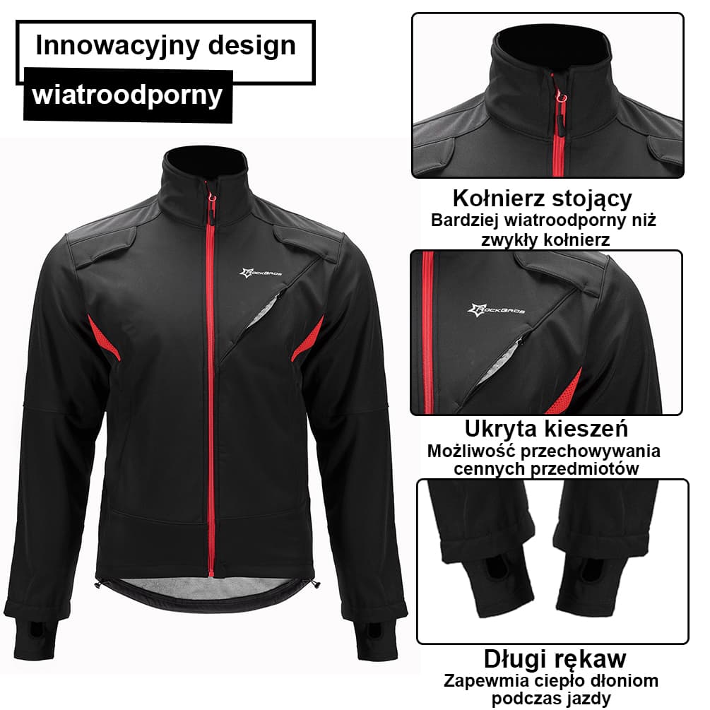 ROCKBROS Kurtka Rowerowe na Zimę Długa Wiatroszczelna Wodoodporna Męska Kurtki