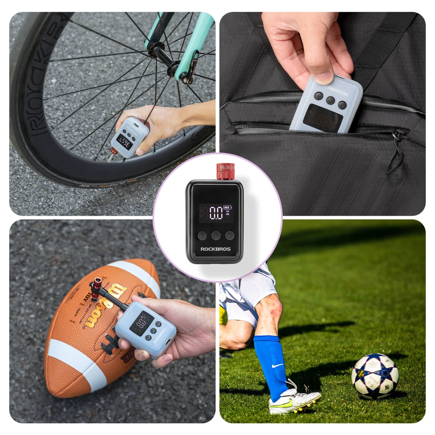ROCKBROS Mini Elektryczna Pompka Rowerowa Z Wyświetlaczem LED 150 PSI - HW-140 Elektryczne pompki