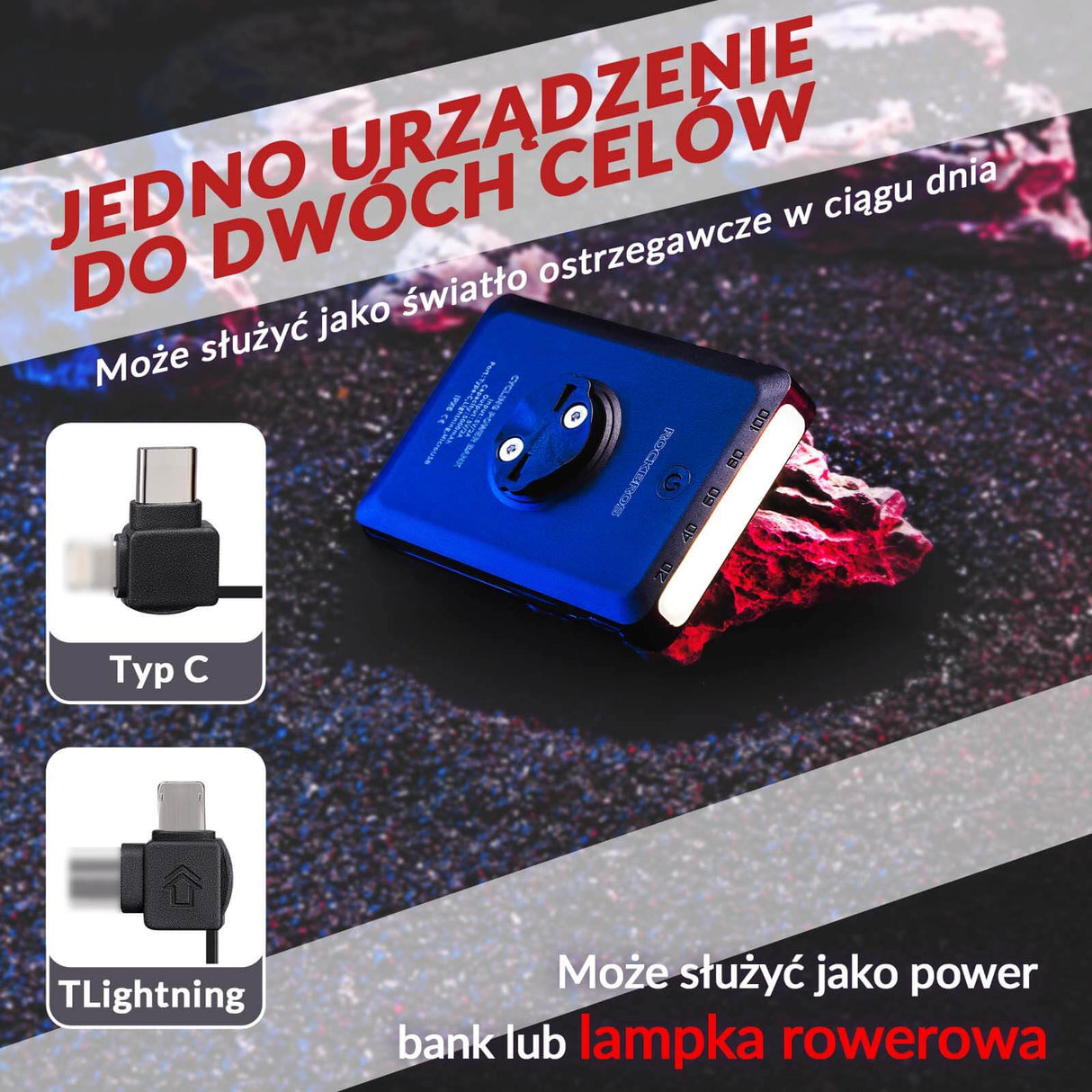 ROCKBROS Lampa Rowerowa LED 5000mAh Powerbankiem Reflektor Wodoodporna 4 Tryby