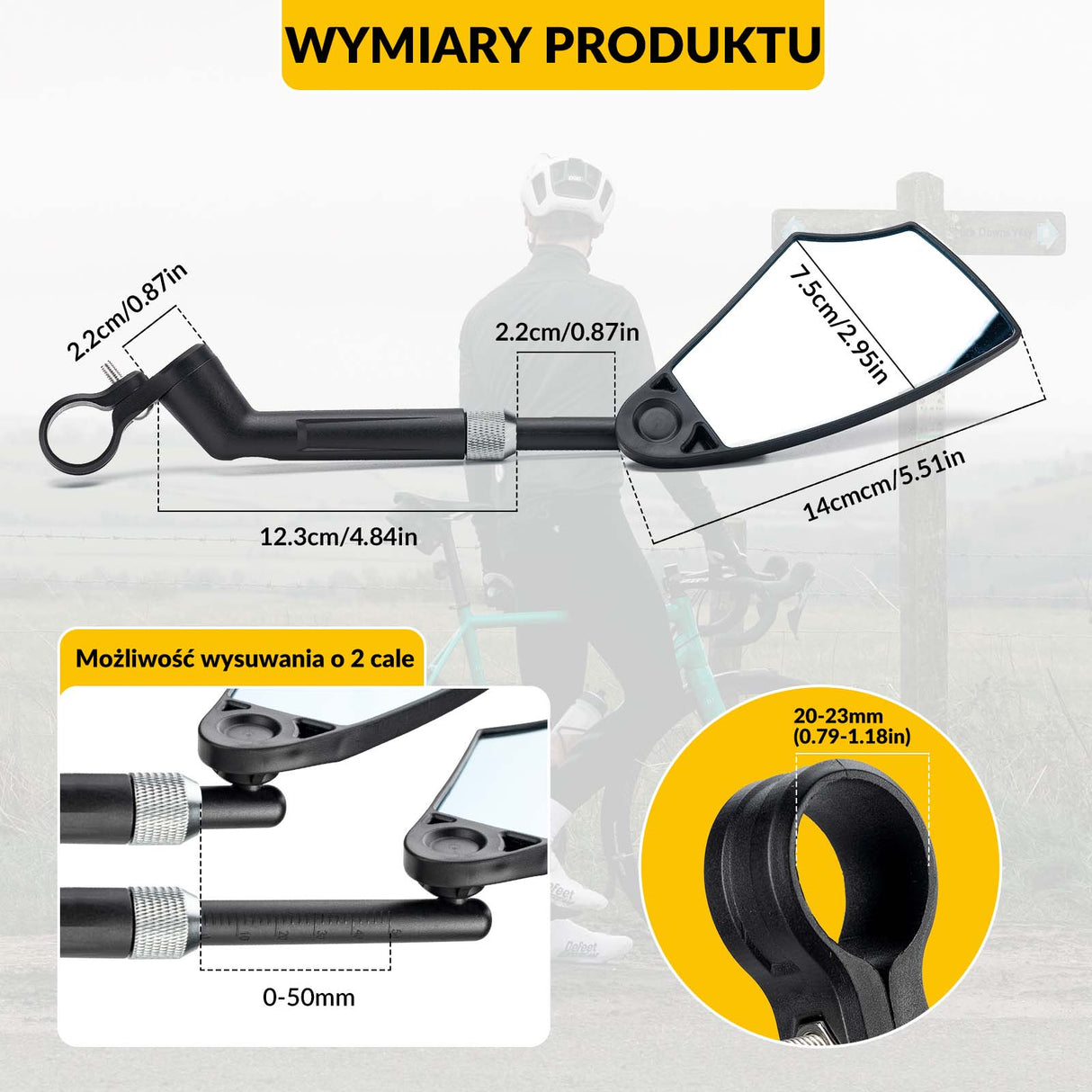 ROCKBROS Lusterko Rowerowe 360° Składane Regulowane na Kierownice 20-23mm Lewe