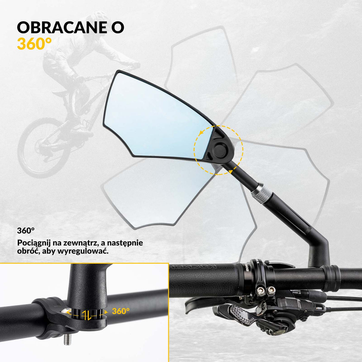 ROCKBROS Lusterko Rowerowe 360° Składane Regulowane na Kierownice 20-23mm Lewe